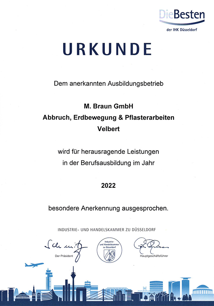 Unsere IHK-Urkunde zur Besten-Auszeichnung 2022